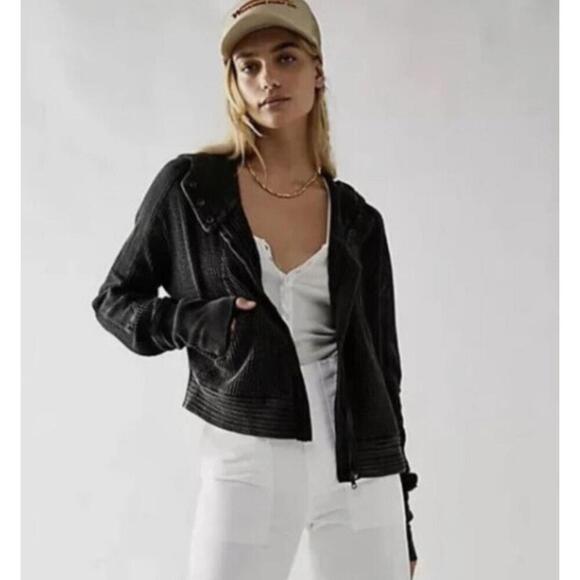 Free People Jackets & Blazers - Free People Women's Mason Hoodie in Acid Wash Black,Waffle Knit Zip-Up Hoodie